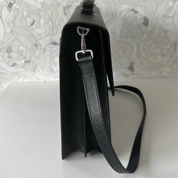 ⭐️HP⭐️Salvatore Ferragamo Black Textured Calfskin 'revival' Accordion Briefcase - Picture 8 of 10